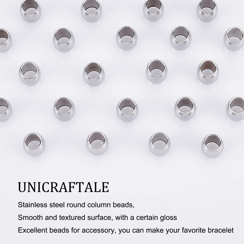 UNICRAFTALE 100pcs 6mm Barrel Pattern Spacer Beads Stainless Steel Loose Beads Metal Small Hole Spacer Beads Parachute Cord Bead Finding for DIY Bracelet Necklace Jewelry Making Hole 4mm - Image 4